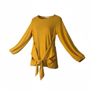 Womens R. Vivimos Mustard Tie Front‎ Long Sleeve Top Size M